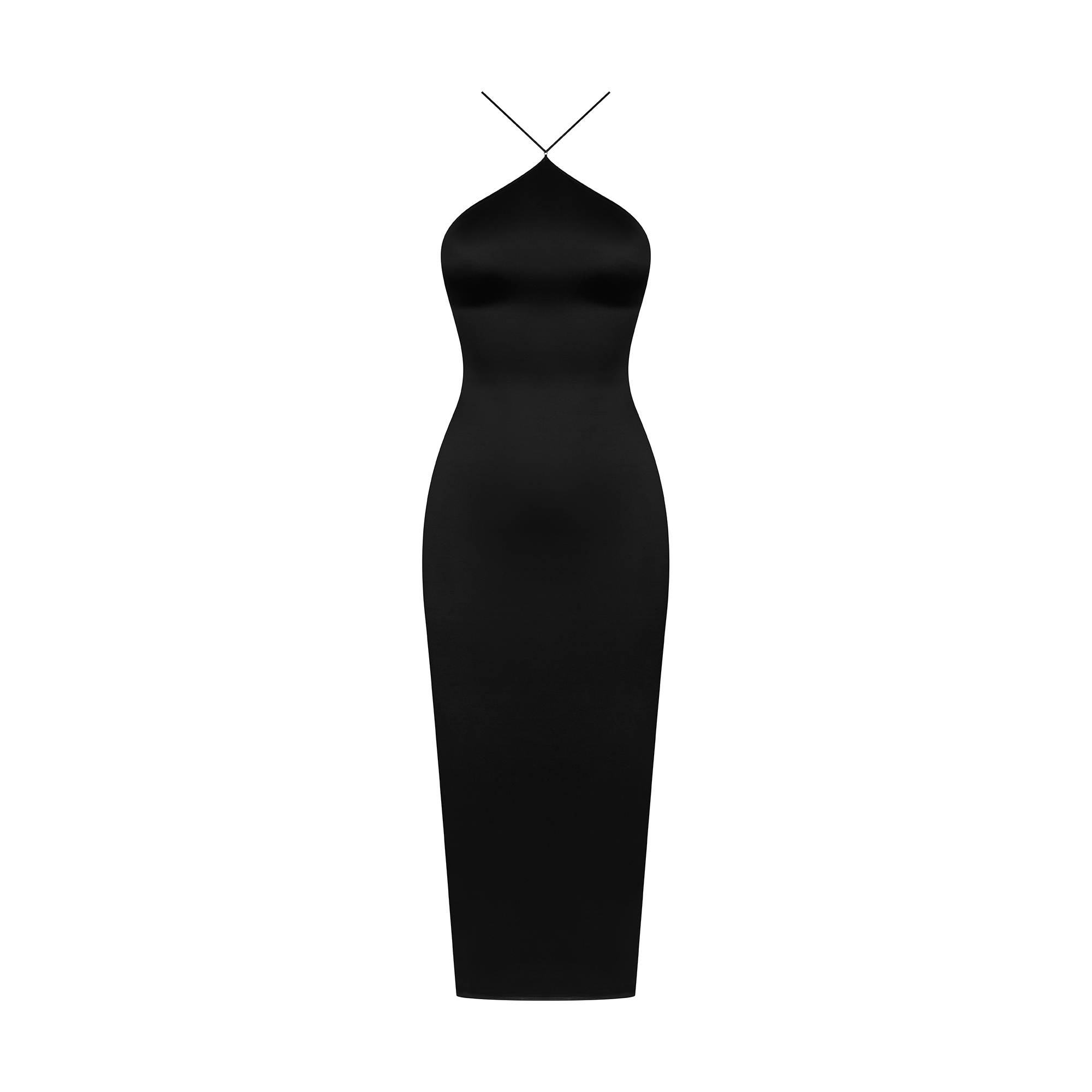 OPEN BACK AMERICAN COLLAR LONG DRESS_562 853_BLACK_FR